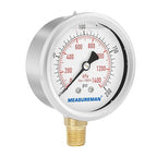 MEASUREMAN 2-1/2inch Dial Size, Liquid Filled Pressure Gauge, 0-200psi/kpa, 304 Stainless Steel Case, 1/4 inchNPT Lower Mount