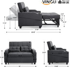 VINGLI Convertible Loveseat Sleeper Sofa Bed, Pullout Couch for Living Room | Black Futon Sofa Bed, Faux Leather Pull-Out Couch Bed with USB Ports, Cup Holders for Small Space, Apartment, Office