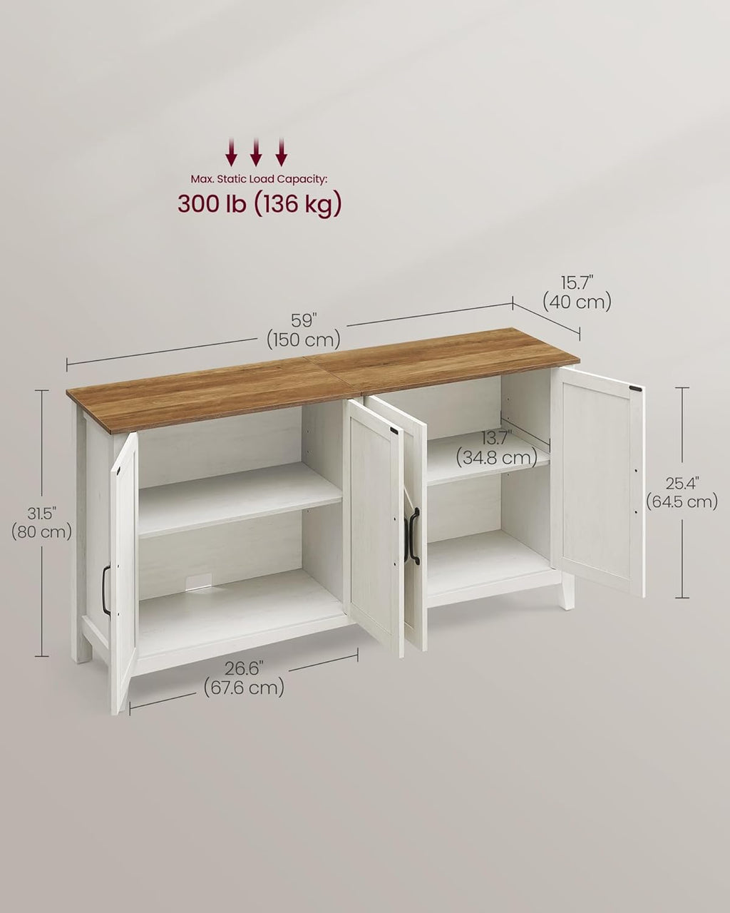 VASAGLE Buffet Cabinet, Coffee Bar, Adjustable Shelf | Sideboard Storage with Cable Hole, Rustic White and Honey Brown, LIRY Collection ULSC381W01