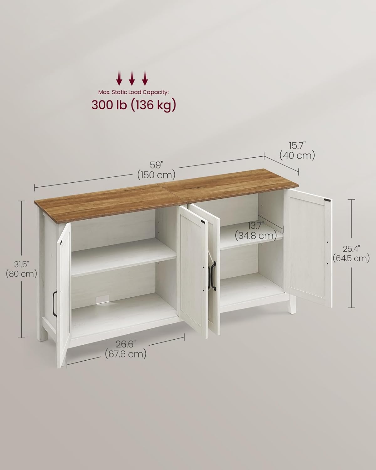 VASAGLE Buffet Cabinet, Coffee Bar, Adjustable Shelf | Sideboard Storage with Cable Hole, Rustic White and Honey Brown, LIRY Collection ULSC381W01