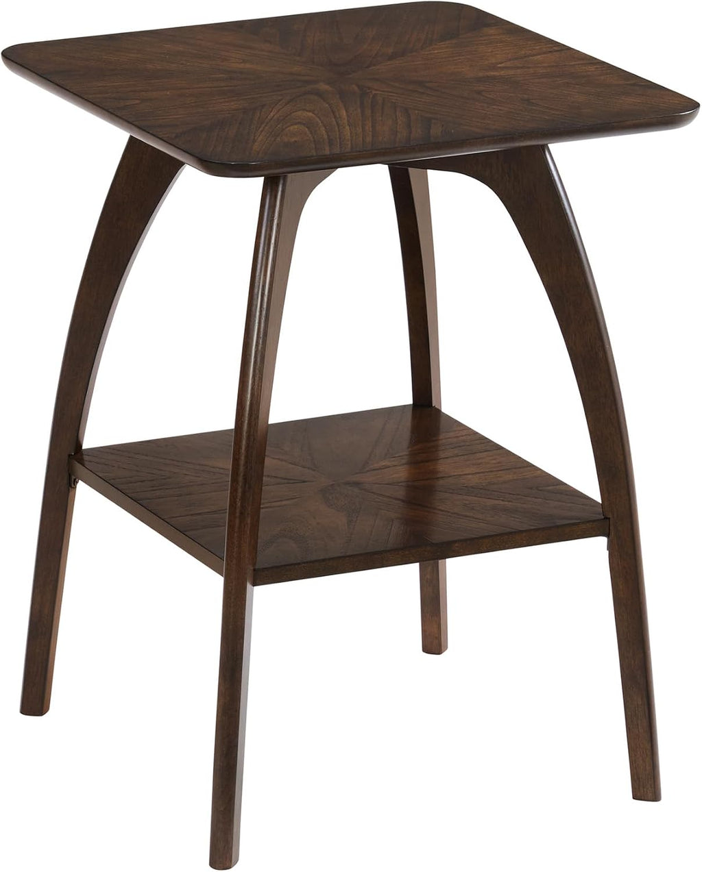 Sandstone Home LAX Mid-Century Modern Square End Table with Starburst Top – 18” Accent Table with Shelf, Rich Espresso Brown Finish, Retro Side Table or Nightstand for Living Room or Bedroom