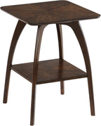Sandstone Home LAX Mid-Century Modern Square End Table with Starburst Top – 18” Accent Table with Shelf, Rich Espresso Brown Finish, Retro Side Table or Nightstand for Living Room or Bedroom