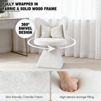 Bedroom Living Room Butterfly Back Chenille Velvet Vanity Stool, Triangular Solid Base 300LBS Heavy-Duty, 360° Swivel Accent Chair for Dressing Table & Dining Space, White