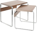 Side Mid-Century Modern Nesting Tables in Stainless Steel and Walnut | Two-table set with walnut wood tops and stainless steel bases