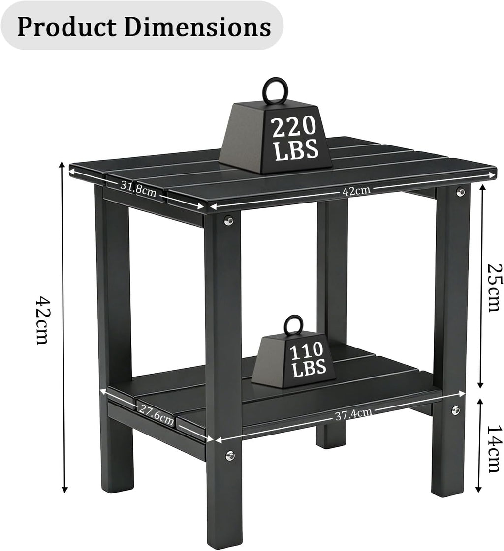 OTSUN Adirondack Outdoor Side Table, 16" HDPE Patio Side Table with Shelf, Weather Resistant Easy Maintenance for Backyard Pool Porch Garden & Lawn