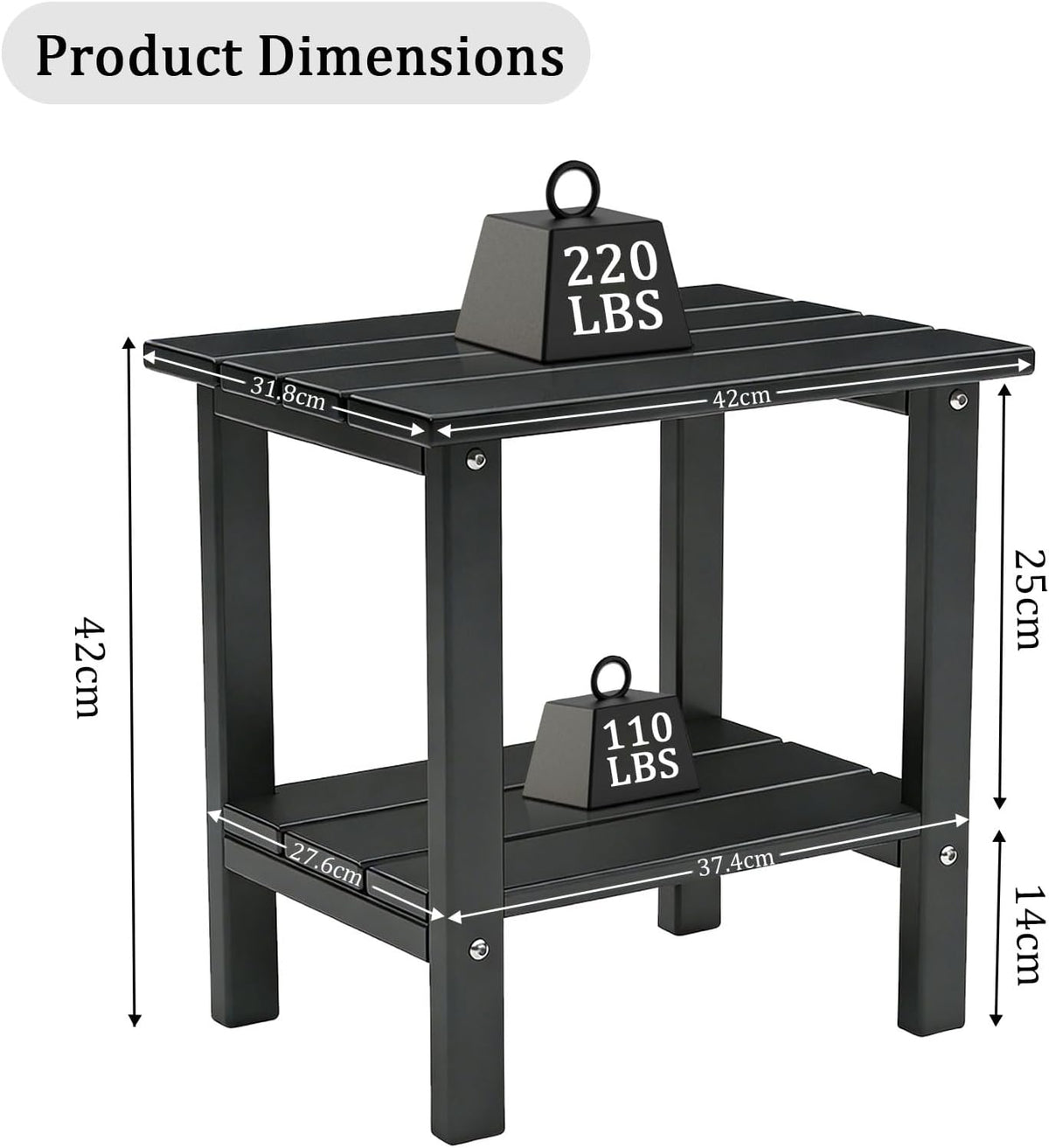 OTSUN Adirondack Outdoor Side Table, 16" HDPE Patio Side Table with Shelf, Weather Resistant Easy Maintenance for Backyard Pool Porch Garden & Lawn