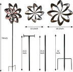 GUAGUA Classical Metal Wind Spinner Outdoor, 360 Degrees Swivel Wind Spinners for Yard and Garden, 74 in Wind Sculptures Willow Leaves Patio Decor (Bronze)