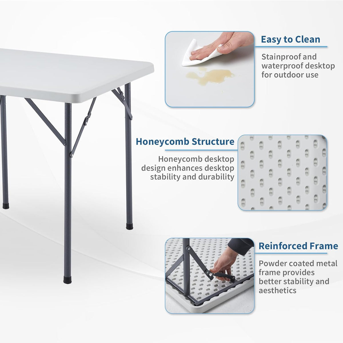 KAIHAOWIN Folding Card Table: Small White Foldable Square Table Plastic with Folding Legs for Outdoor Indoor Small Spaces