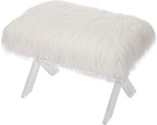 Glitzhome Ottoman Bench, White Faux Fur Ottoman Foot Rest, 25.5" L Modern Vanity Stool Chair with Acrylic Legs for Living Room Bedroom Entryway Makeup Bench End of Bed