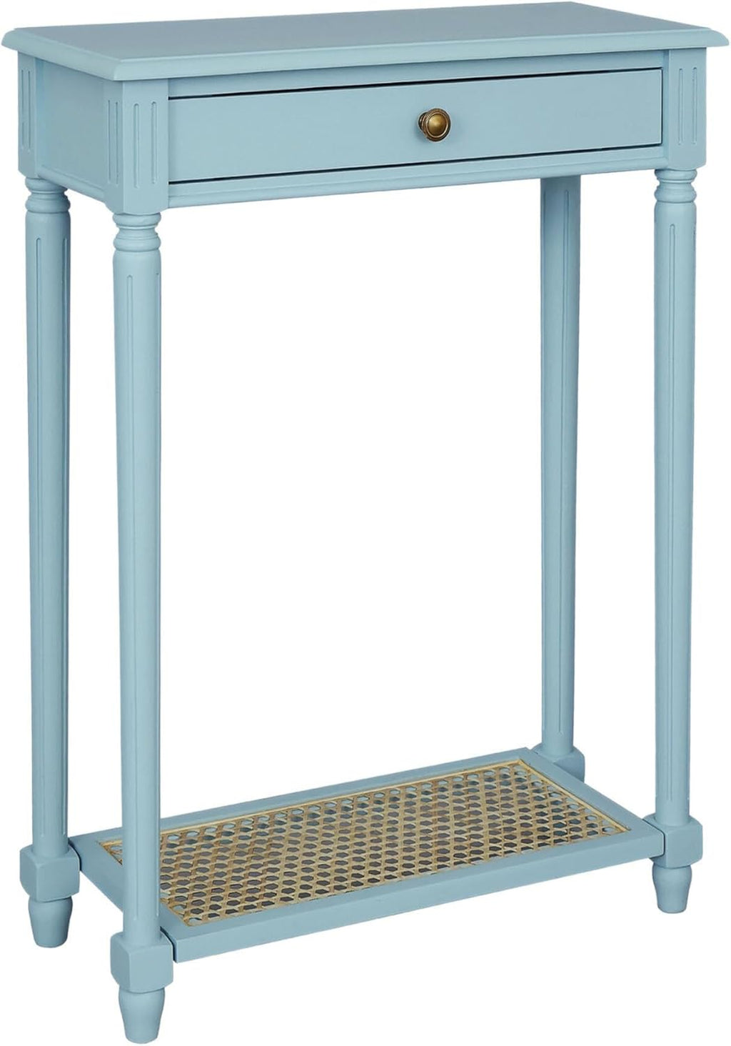 East at Main Lenora Console Table – 23.75” Narrow Entryway Table with Storage & Cane Shelf – Solid Wood Accent for Hallways, Foyers, and Small Spaces – French Country & Traditional Style (Powder Blue)