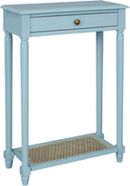 East at Main Lenora Console Table – 23.75” Narrow Entryway Table with Storage & Cane Shelf – Solid Wood Accent for Hallways, Foyers, and Small Spaces – French Country & Traditional Style (Powder Blue)