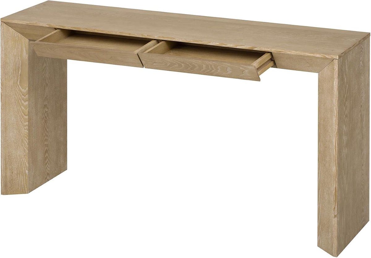 Merax Modern Entryway Table with 2 Concealed Drawers, Natural | Long Farmhouse Console Table with Thickened Legs, Sofa Table Behind Couch, Waterfall Design, for Living Room Hallway