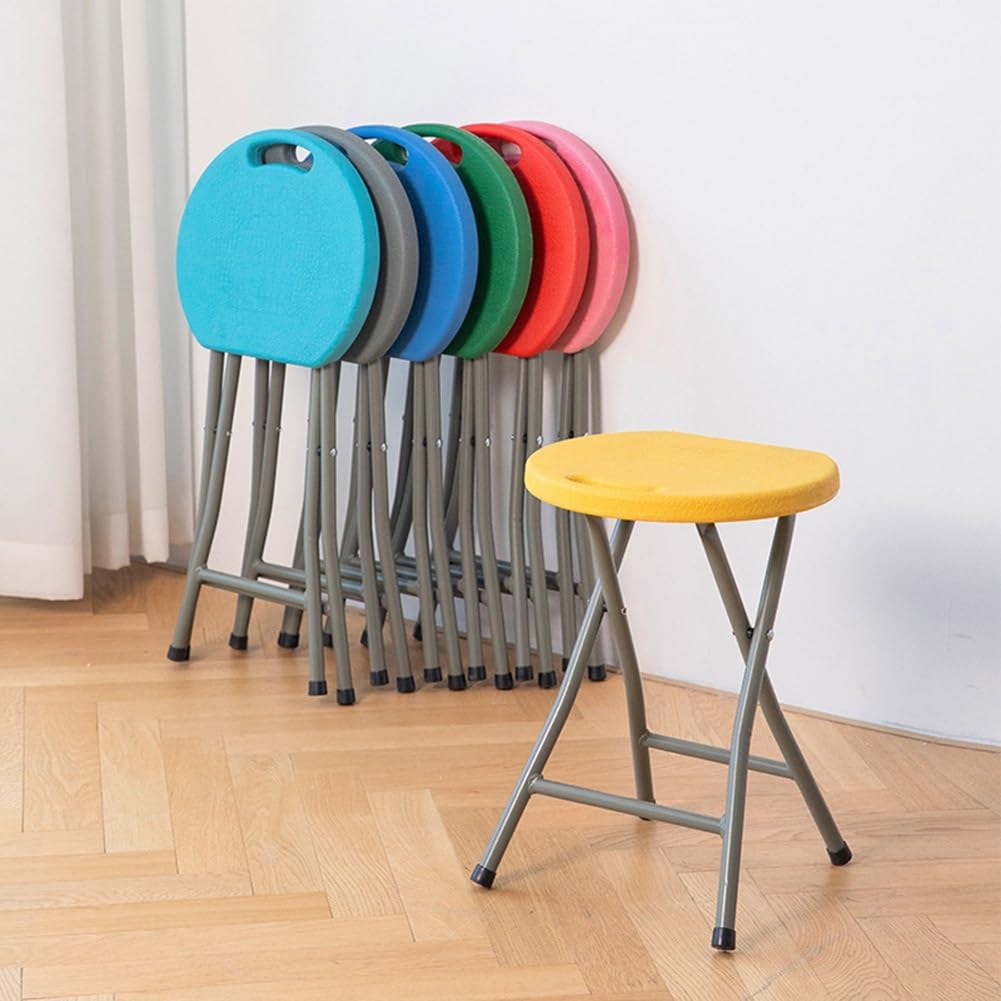 18 Inch Portable Folding Stool with Handle，Round Plastic Fold Stool Chair with 500lbs Capacity for Indoor Outdoor, Dorm, Kitchen(Green)