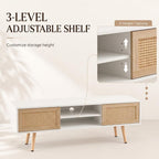 Boho Coffee Table & TV Stand Set of 2, Sliding Door Storage, Natural | Boho Entertainment Center Sturdy Frame, Natural TV Console Coffee Table with Sliding Door, Living Room Storage, Easy Assembly