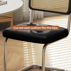 Rattan Dining Chairs Set of 2, Modern Dining Room Chairs with Solid Wood for Kitchen Living Room, Mid Century Comfy Chairs, Upholstered Faux Leather Black
