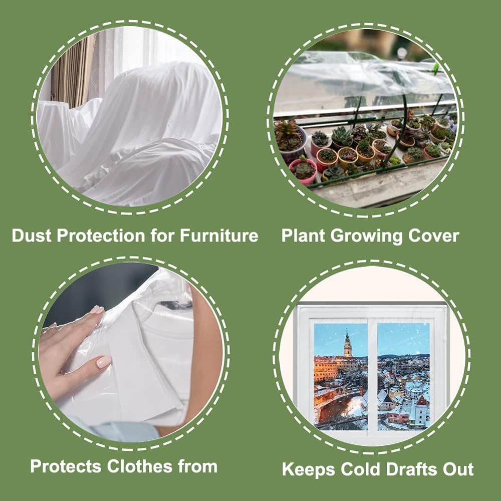 Plastic Sheeting, 4 Mil Thick Clear Polyethylene Film, Waterproof Multipurpose Tarp, Cuttable Plastic Cover for Furniture, Greenhouse, Garden, and Dust Protection (13 ft ×13 ft(4m × 4m))