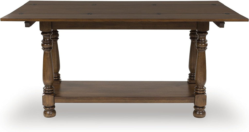 Signature Design by Ashley Sturlayne Flip Top Sofa Table, Expandable Console to Dining Table, Drop Leaf Design with Hardwood Solids, Space-Saving Multi-Use Furniture for Living Room, Brown