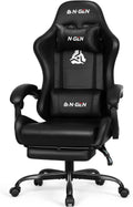 N-GEN GAMING Gaming Chair with Footrest, Lumbar, High-Back, Carbon Black | Reclining Backrest, Linkage Armrests, Durable PU Leather, Adjustable Comfort for Extended Computer, Desk, or Home Office Use