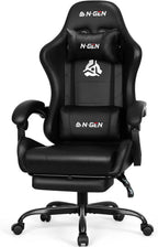 N-GEN GAMING Gaming Chair with Footrest, Lumbar, High-Back, Carbon Black | Reclining Backrest, Linkage Armrests, Durable PU Leather, Adjustable Comfort for Extended Computer, Desk, or Home Office Use