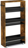 TEAMIX Slim Rolling Storage Cart, Wood 4-Tier Narrow Kitchen/Laundry Cart