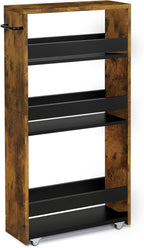 TEAMIX Slim Rolling Storage Cart, Wood 4-Tier Narrow Kitchen/Laundry Cart