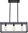 Farmhouse Rectangle Chandeliers for Dining Rooms, Modern Linear Hanging Light Fixture Matte Black 3-Light Industrial Pendant Lighting for Kitchen Island