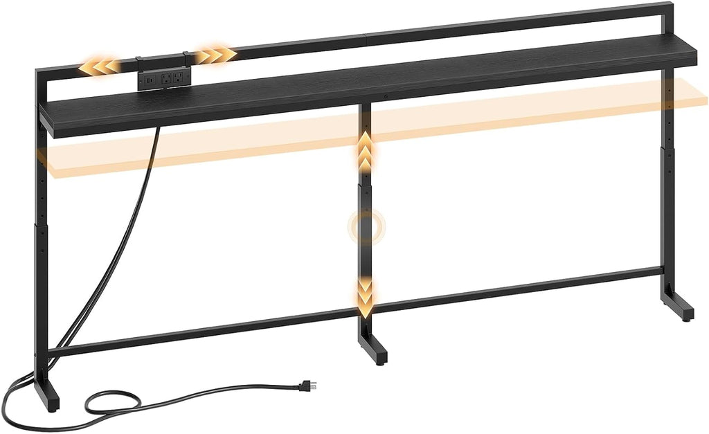 YATINEY 78.7'' Narrow Console Table with Adjustable Height (27.6''-35.4''), Behind Couch Table Skinny with Outlet, Long Entryway Table, Couch Table Behind Sofa for Living Room, Black CT22UBB