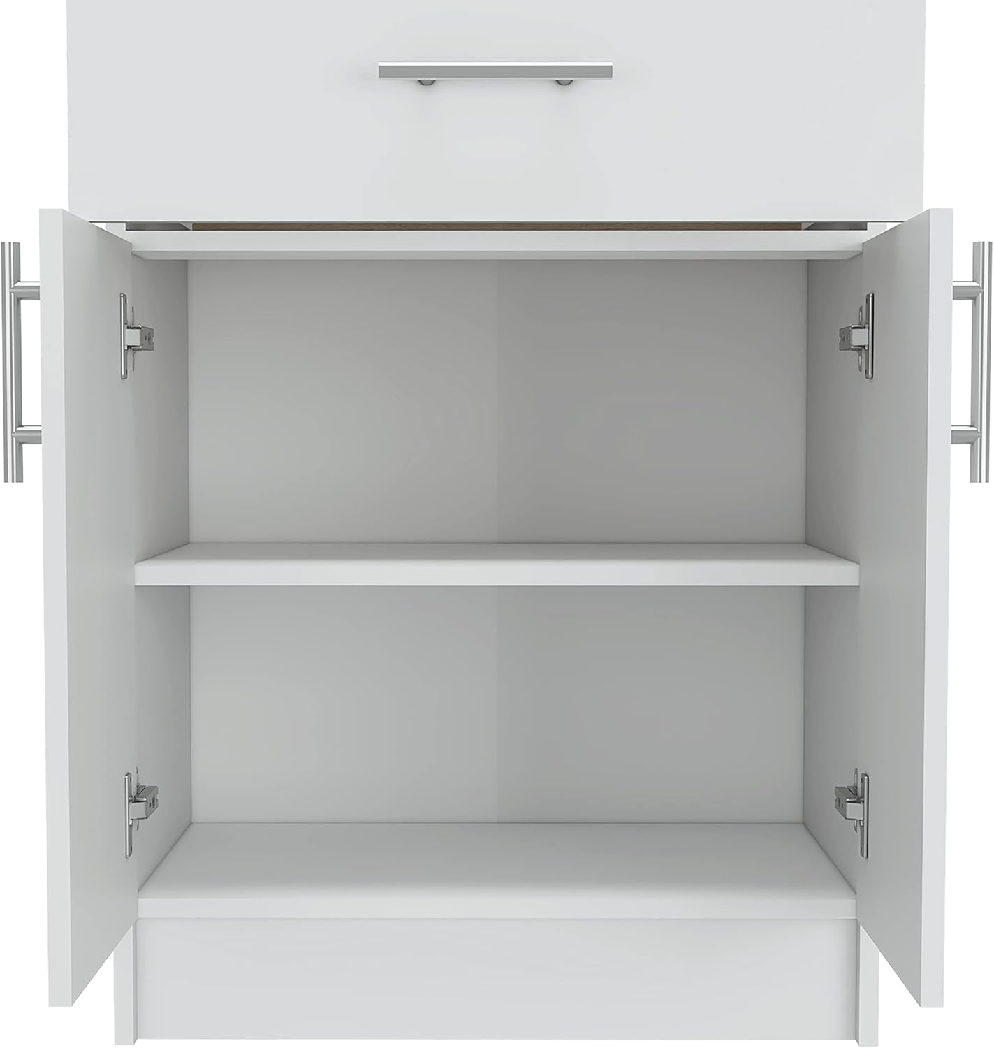 Pantry Organizer Cabinet 33" H,Buffet Kitchen Sideboard,One Drawer,Two Interior Shelves,Two Doors,White,Light Oak