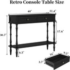 ARTPOWER Console Table for Entryway with 2 Drawers, 10 mins Assembly, Black | Solid Wood Veneer Entry Table, Behind Couch Sofa Table with Open Storage Shelf for Living Room, Foyer, Hallway