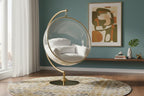 Meridian Furniture Luna Collection Modern | Contemporary Clear Acrylic Accent Swing Chair with Gold Metal Base and Durable Fabric Seat, 41.5" W x 29.5" D x 64" H, White
