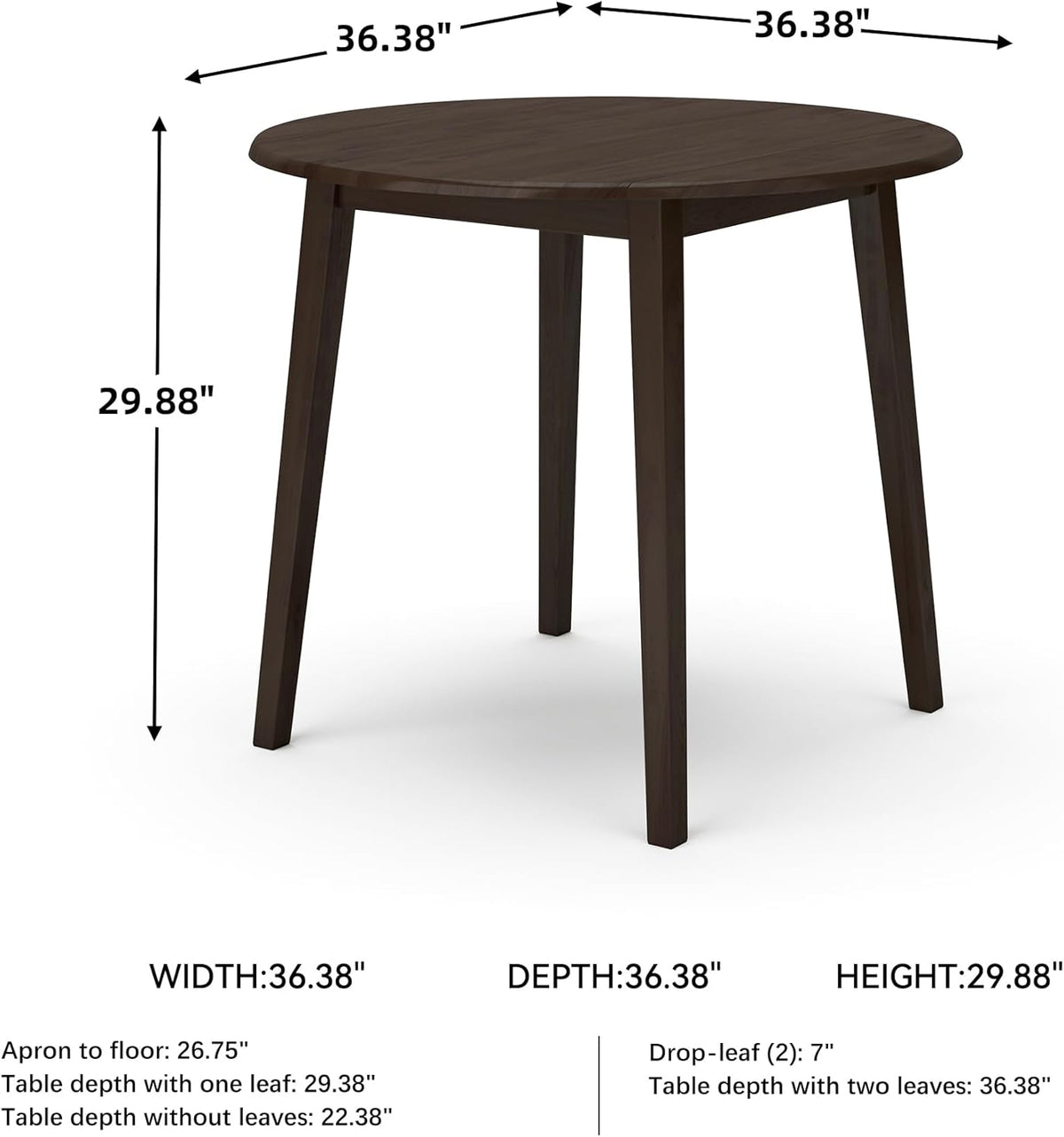 Signature Design by Ashley Hammis Round Dining Room Drop Leaf Table, Seats up to 4, Hinged Drop Leaves, Wood, 36.38" W x 36.38" D x 29.88" H, Dark Brown
