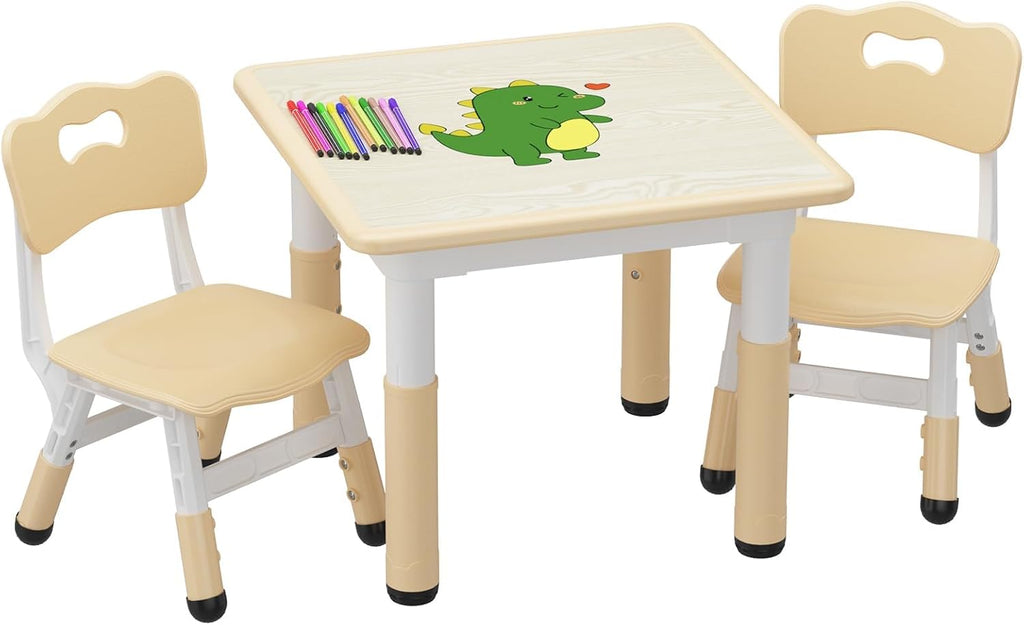 IDEALHOUSE Adjustable Height Kids Table and 2 Chairs Set – Writable Whiteboard Top, Non-Slip Legs, Easy to Clean, Ideal for Toddlers and Children Ages 2-10, Multi-Activity Table for Home, Nursery,
