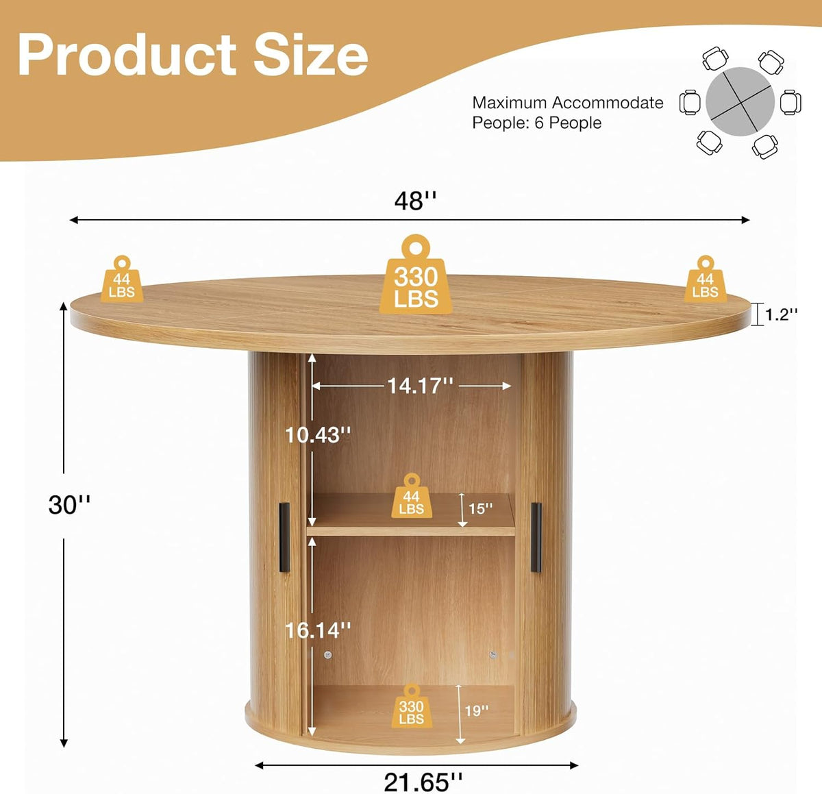 HOMMPA 48'' Round Dining Table for 4 Kitchen Dining Table with Storage Dinner Table with 2-Layer Shelf and Wood Slide Door for Home Dining Room Living Room Natural