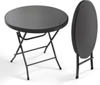 VINGLI 32" Round Folding Commercial Banquet Table, Portable Plastic Coffee Card Dining Table for Kitchen or Outdoor Party Wedding Event, 1 Pack, Black