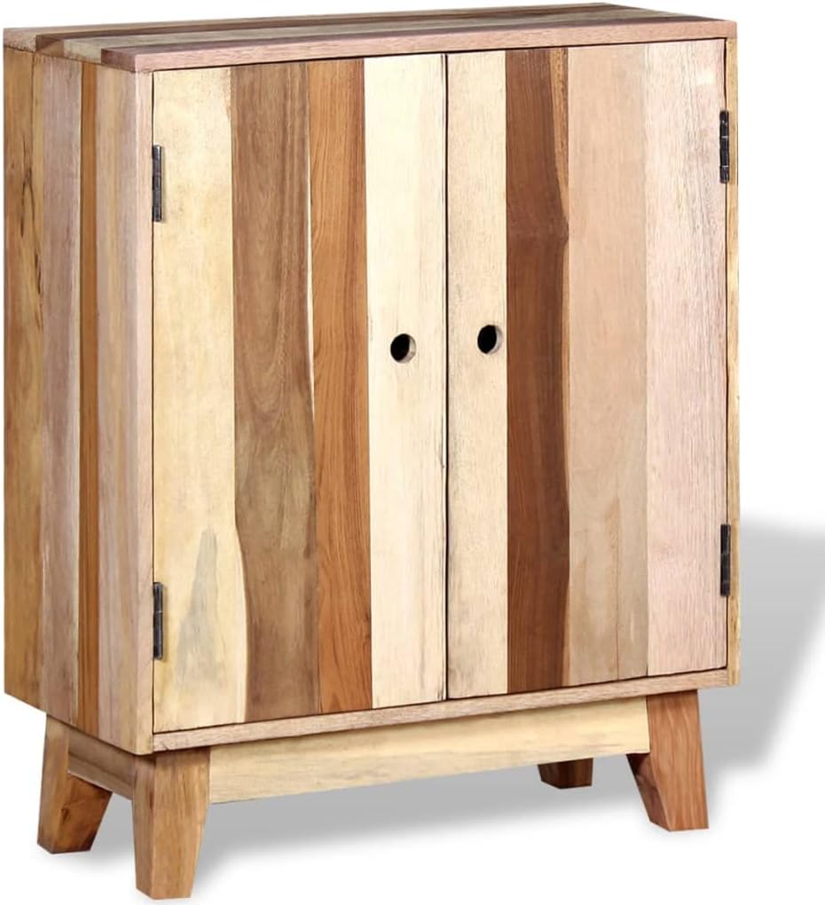 Solid Reclaimed Wood Sideboard, 2-Door Retro Buffet Cabinet, Rustic Accent Storage Credenza for Living Room and Dining Room, 11.8 x 23.6 x 29.9 Inches, Beige