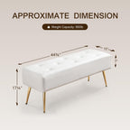 Furnimart Upholstered Tufted White Bench Ottoman with Padded Seat, Footrest Foot Stool with Sturdy Metal Leg, White Leather Bench for Bedroom Living Room Entryway
