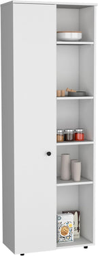 67" H Kitchen Storage Cabinet with One Door, Five Interior Shelves and Five Exterior Shelves,White