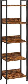 MAHANCRIS Bookshelf, 5-Tier Bookcase, Standing Book Shelf for Small Space, Storage Shelf Organizer, for Living Room, Bedroom, Study, Balcony, Rustic Brown and Black BKHR5501