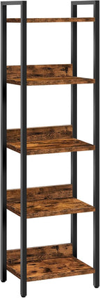 MAHANCRIS Bookshelf, 5-Tier Bookcase, Standing Book Shelf for Small Space, Storage Shelf Organizer, for Living Room, Bedroom, Study, Balcony, Rustic Brown and Black BKHR5501
