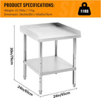 24x24x30 Inch Equipment Grill Stand Table Stainless Steel NSF Certified 400 Lbs Capacity with Adjustable Legs, 2" Edge Baffle for Hotel, Home, Commercial Restaurant Kitchen