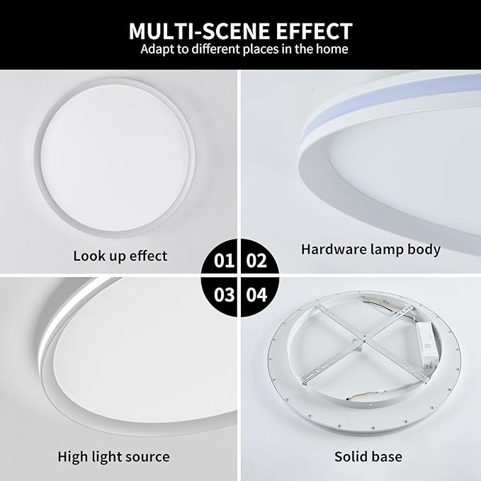 Metal LED Ceiling Light,Slim, Edge Lit - 45W Full Spectrum Round Ceiling Lamps,6500K Cool White Modern Ultra Thin Low Profile Light Fixture for Bedroom, Home & Office Hallway (20In,White)