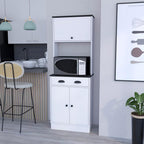 Pantry Cabinet Microwave Stand Warden Kitchen White Black | Combines white and black color scheme with engineered wood construction