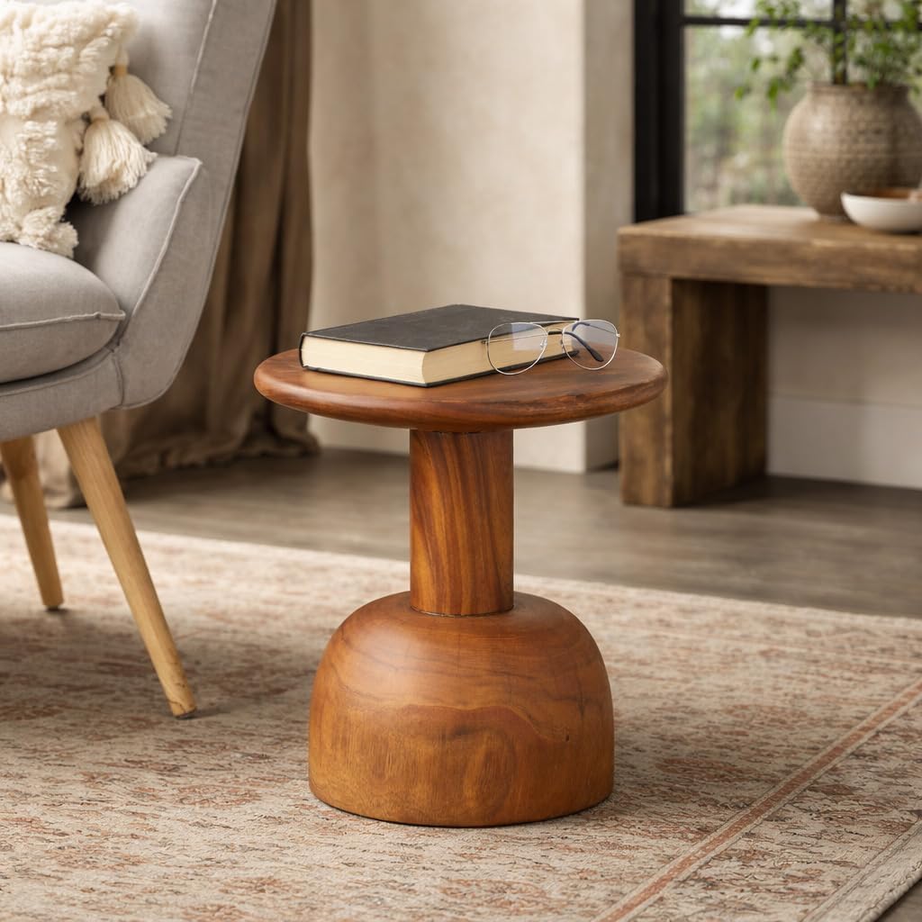 Deco 79 Wood Handmade Side End Accent Table End Table with Rounded Block Base, Side Table 16" x 16" x 16", Brown