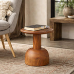 Deco 79 Wood Handmade Side End Accent Table End Table with Rounded Block Base, Side Table 16" x 16" x 16", Brown