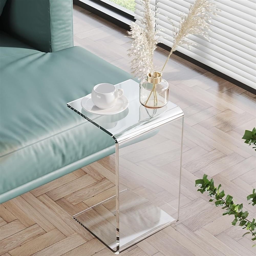 Acrylic Coffee Table, Side Table, Small Tea Table, Sofa Side Table, Small Bedside Table, Modern, Modern C-Shaped Acrylic Side Table(Brown,30 * 30 * 55cm)