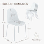 KISLOT Dining Chairs Set of 4, Plastic Outdoor Dining Room Chairs with Metal Legs, PP Anti-UV Stackable Patio Chairs with Ergonomic Back for Kitchen Swimming Pool, Easy Assembly, White