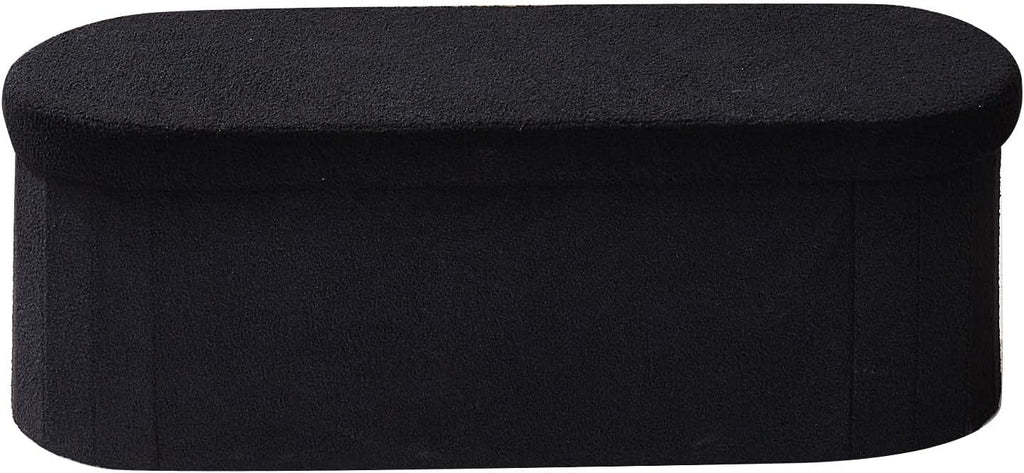 VEVOR Oval Storage Ottoman Bench, Foldable Teddy Fleece End of Bed Bench, Folding Upholstered Bed Ottoman Chest with Large Storage Space, Supports 660 lbs, for Living Room, Bedroom, Entryway, Black