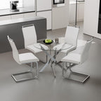 5 Piece Glass Dining Table Set for 4, Modern Tempered Glass Top Kitchen Table and Chairs Set, 4 Upholstered Chairs and Faux Leather Cushions, Space-Saving Small Apartment Dining Kitchen Set