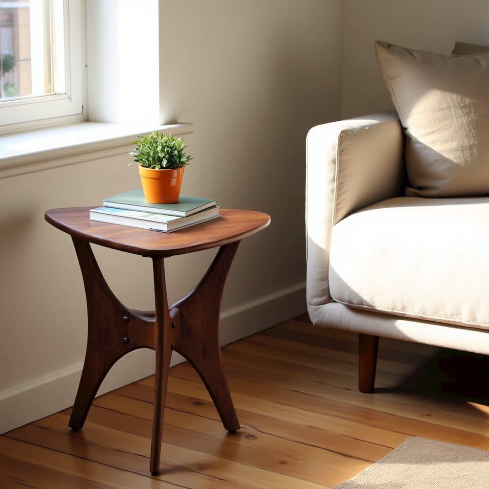 Starlight Canyon Home Solid Wood Mid Century Modern Side Table, Triangle Side Table with Rich Pecan Finish, Elegant Accent for Living Room Décor