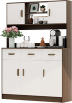Talent Star Pantry Cabinets for Kitchen Storage, Freestanding Hutch Cabinet with Buffet Cupboard, Utility Pantry with Microwave Stand, Household Wall Tall Sideboard with 3 Drawers Grey